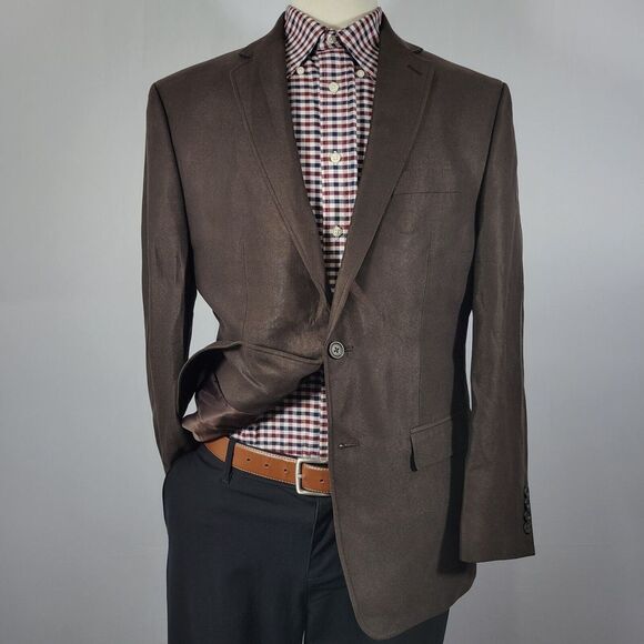 Chaps Men's Suede Sport Coat Blazer Two Button Brown‎ Polyester Size 40R
